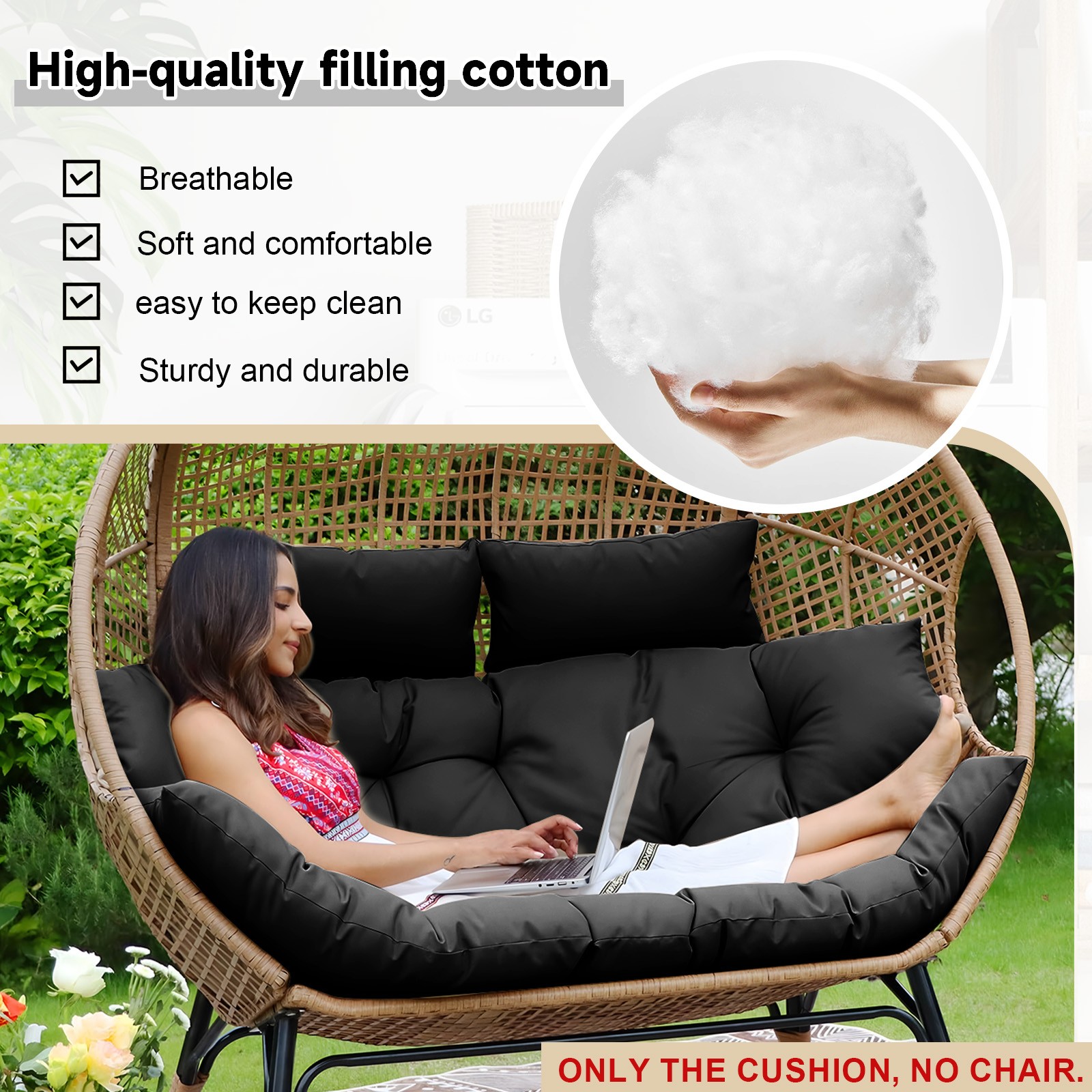 Waterproof Double Egg Chair Cushion Thickened Removable Swing Hammock Cushion