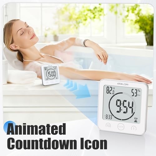 Shower Clock Waterproof Bathroom Clock with Timer/Temperature/Humidity, White