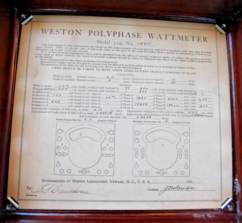 ANTIQUE WESTON MODEL 329 POLYPHASE WATTMETER IN WOOD CASE WITH INSTRUCTION BOOK