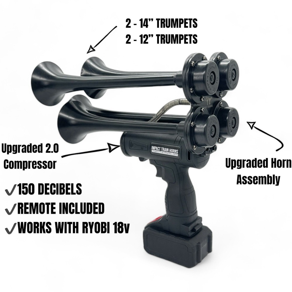 Premium Quad Train horn + Wireless Remote Control + Battery/ Charger