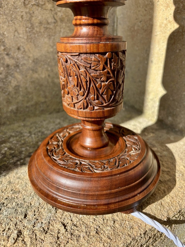 Kashmiri hand-carved solid wood table lamp