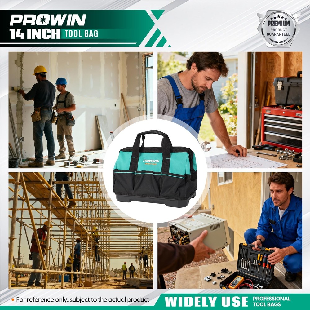 14-inch Tool Bag, Multi-pocket Tool Organizer with Plastic Waterproof Bottom,...