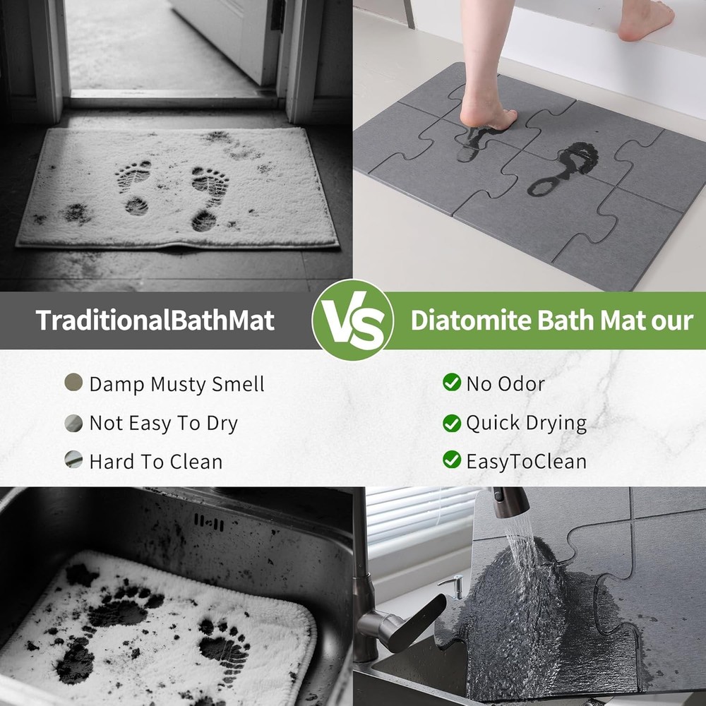 MORANDI Stone Bath Mat – Quick Drying Super Absorbent Diatomaceous Earth Stone