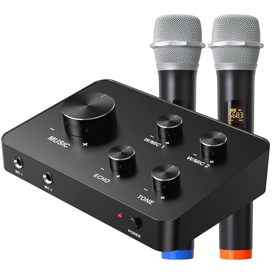 K201 Wireless Microphone Karaoke Mixer System, Dual Handheld Wireless Microphone