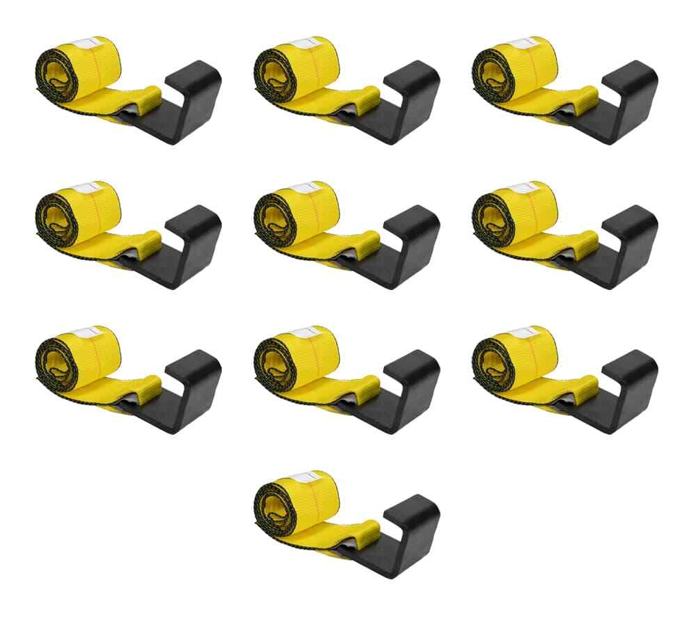 (10 Pack) 4" x 5' Roll Off Container Yellow Winch Strap w/ Large Flat Hook fo...