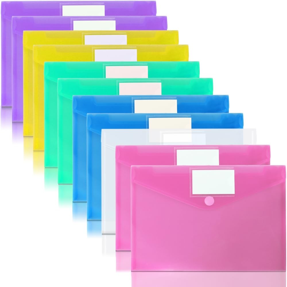 OUTYLTS 11 Pack Plastic Poly Filing Envelopes, Clear Document Folders US Lett...