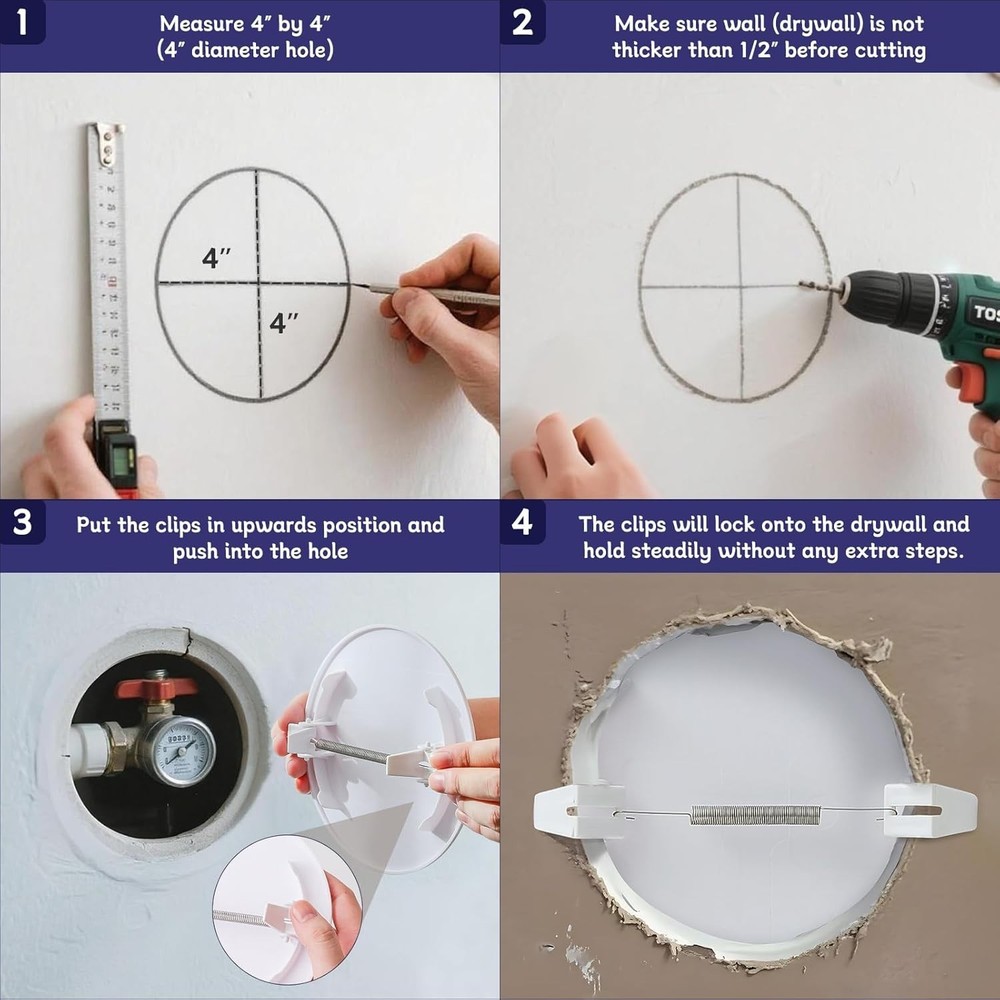 Access Panel Round 5 Inch Spring Clip Plastic White Wall Ceiling 2 Pack