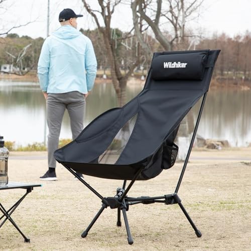 Portable Compact Folding Camping Chairs – Lightweight High Back with Pillow,
