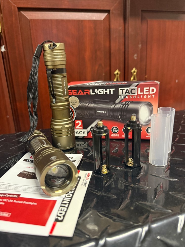 GearLight TAC LED Flashlight 2 Pack Compact Tactical Flashlights DESERT TAN COLO