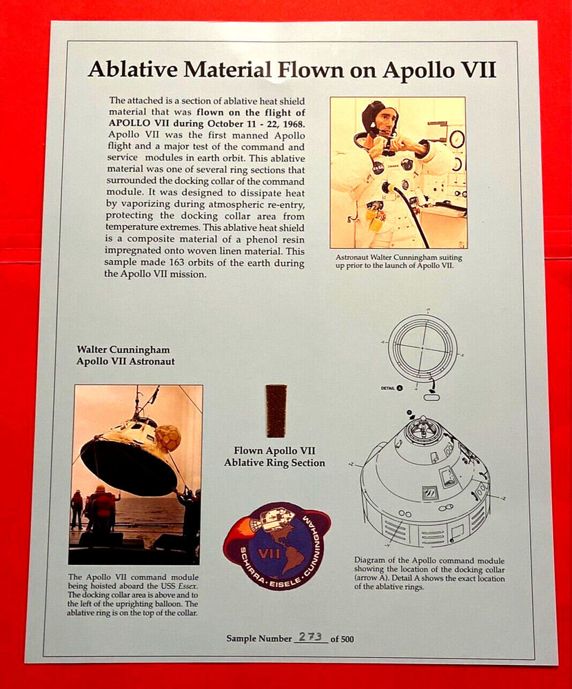 APOLLO 7 FLOWN ABLATIVE RING SECTION MATERIAL RELIC PRESENTATION