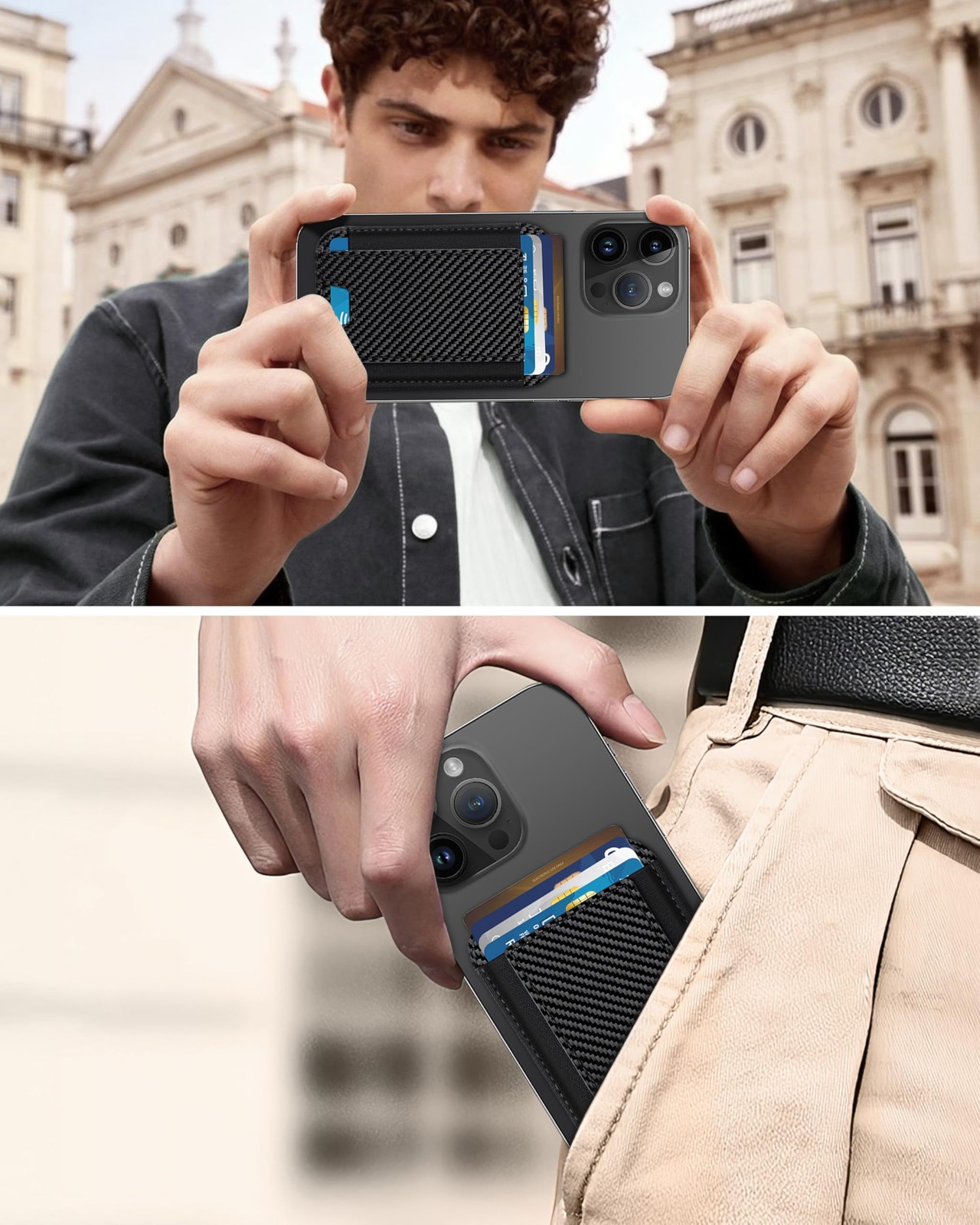 HiWe for MagSafe Wallet, Strongest Magnetic Carbon Fiber Wallet - Black Band