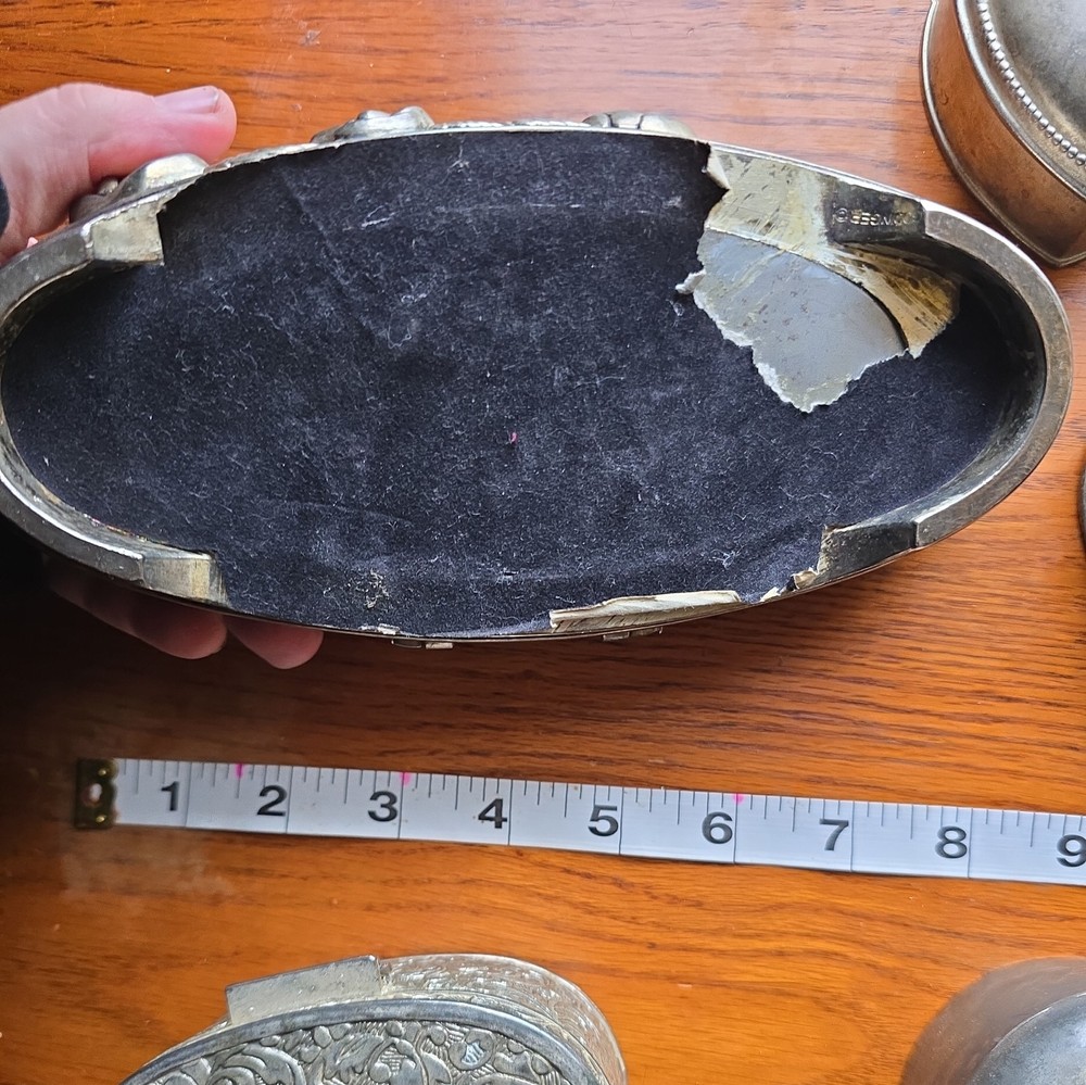 Ornate Silver-Plated Vintage Lidded Trinket Boxes Lot Of 5