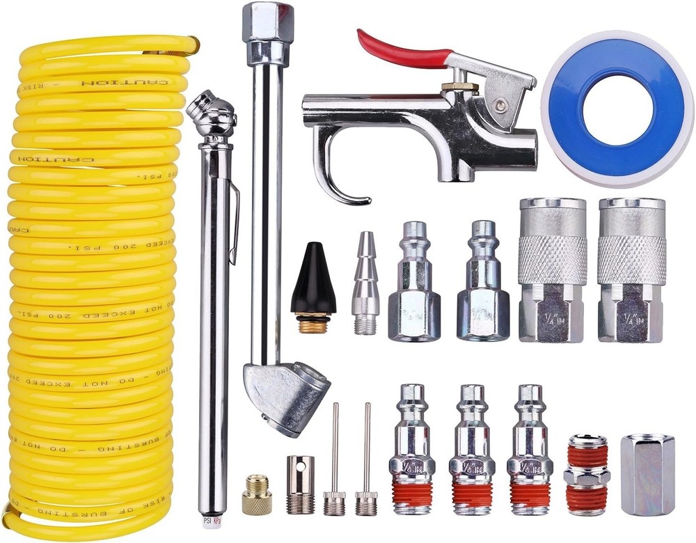 Efficient Air Tool Kit: 200PSI Compressor with 25ft Nylon Hose for All Projects
