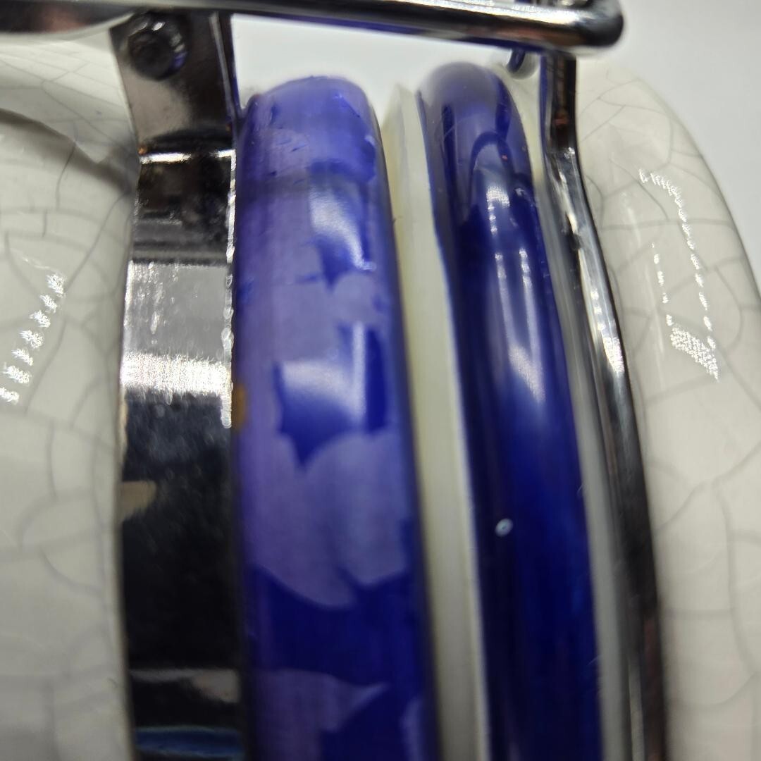 Vintage 80's Delph Blue/White Handpainted Glazed Crackle Canisters w/ Hinged Lid