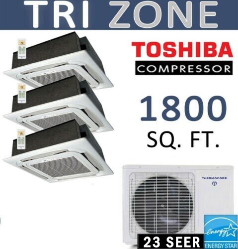 36000 BTU Ductless Mini Split Air Conditioner Heat Pump: 12000 x 3 Cassettes