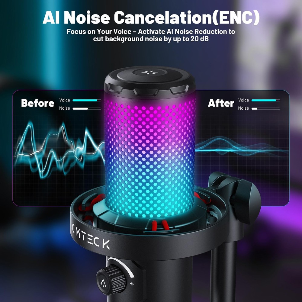 CMTECK USB Microphone for PC Gaming, Condenser Gaming Microphone with Quick M...