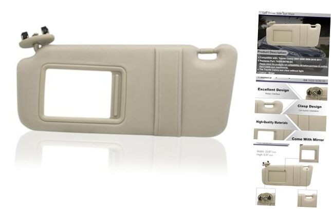 Driver Left Side Sun Visor Without Light Compatible with Beige(Left Driver)