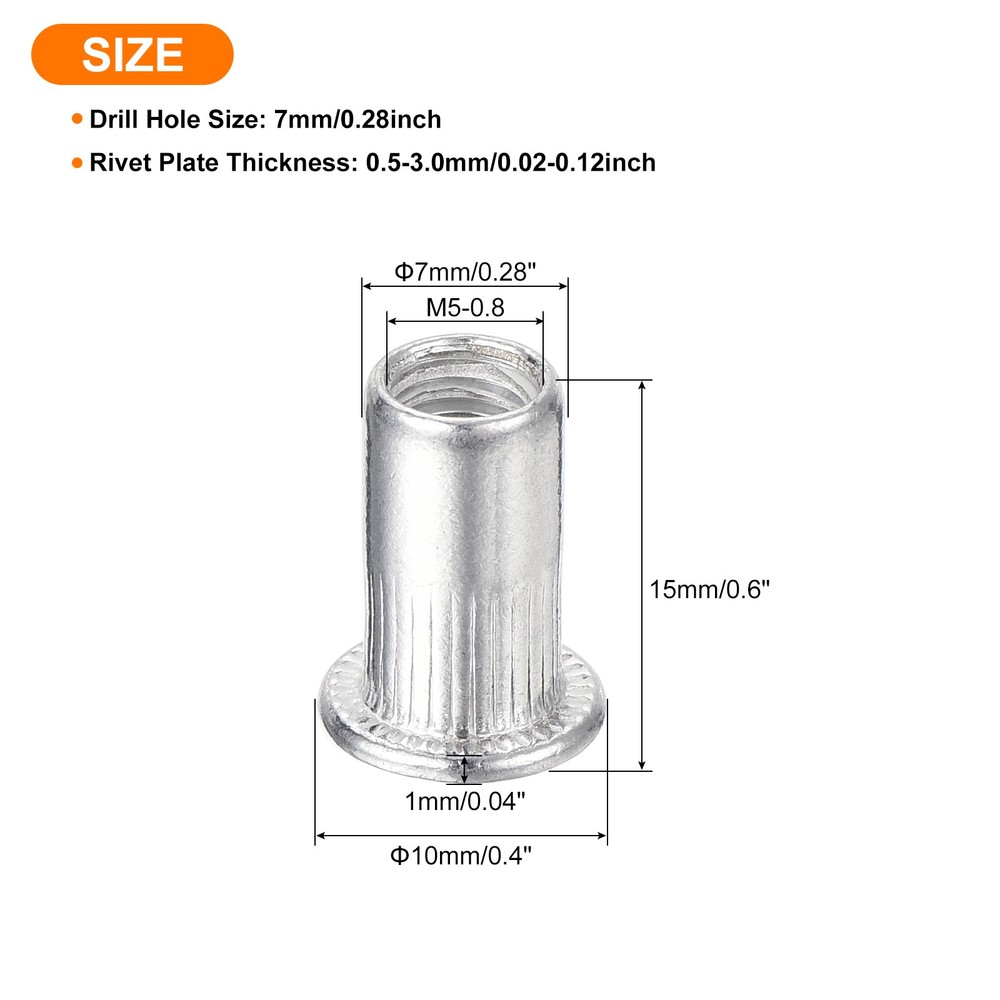 25Pcs Rivet Nuts Flat Head, M5 Aluminum Alloy Thread