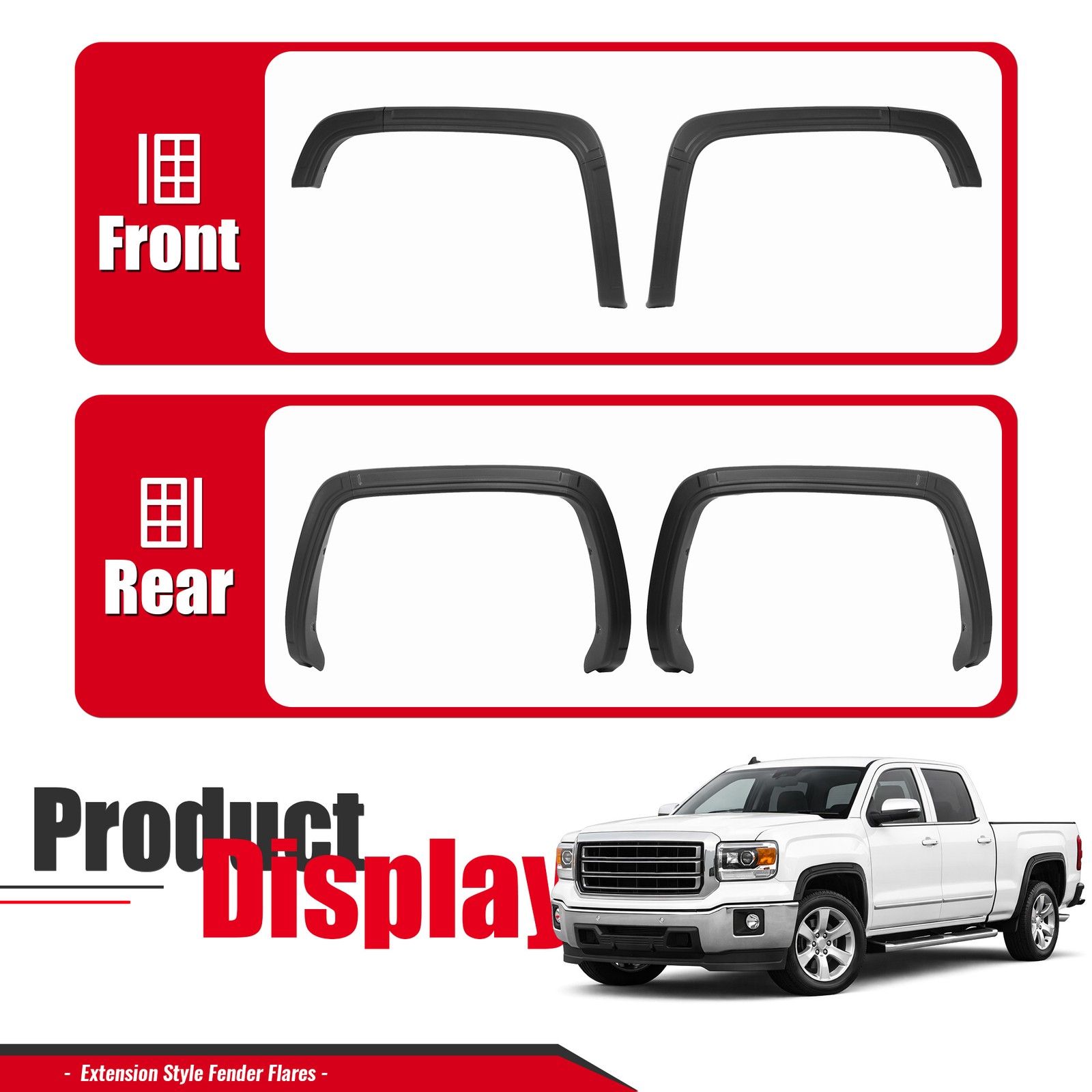 Fender Flare Kit For 2014-2015 GMC Sierra 1500 Textured Plastic Black
