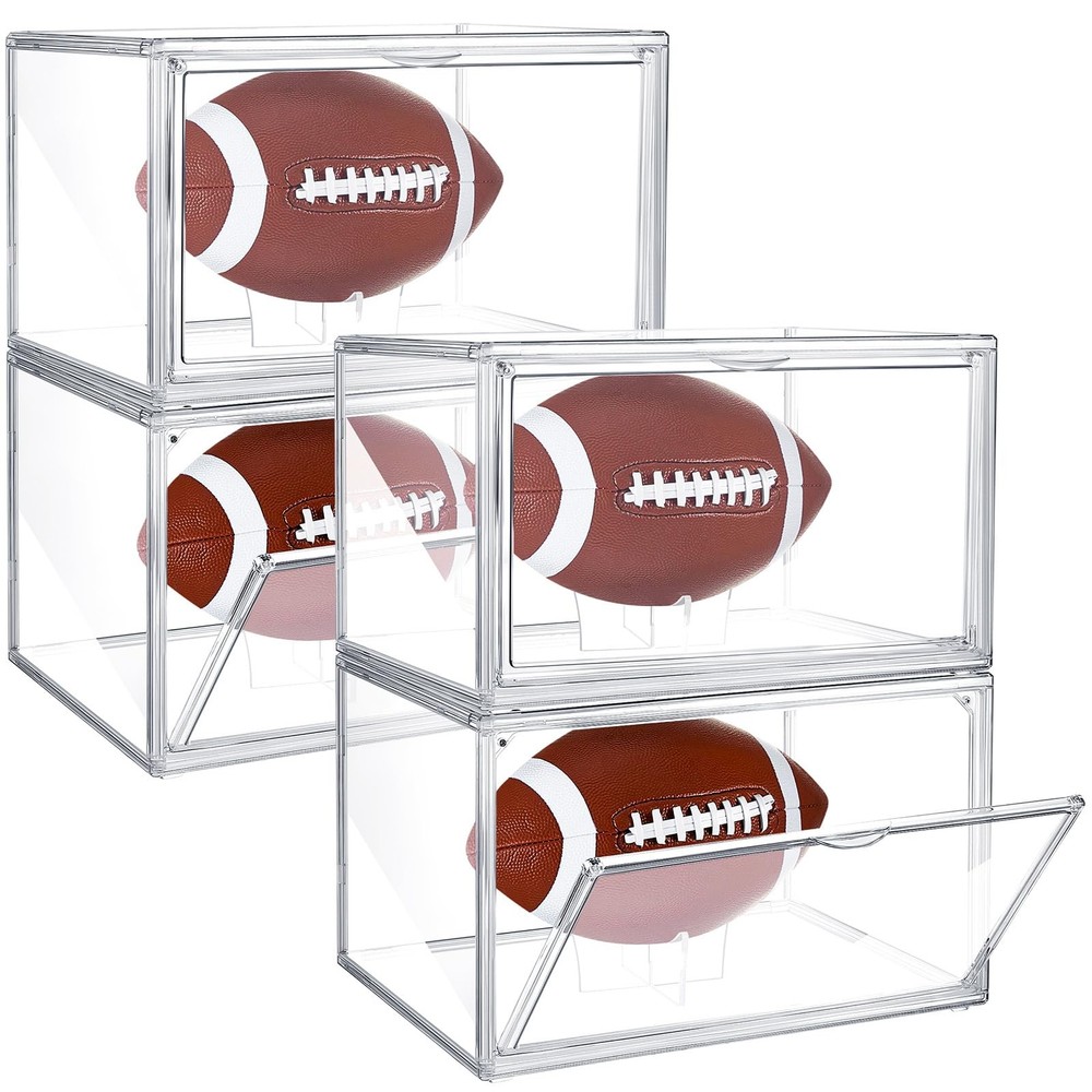 Thyle 4 Pack Football Display Case Full Size Clear Acrylic Stackable