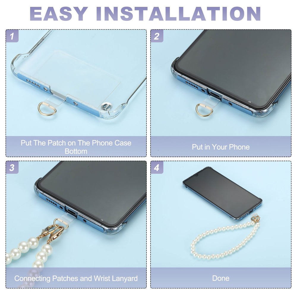2Pcs Phone Wrist Strap 12" Cellphone Pearl Chain with Tether Tabs & Silver Clasp