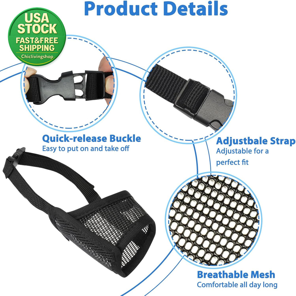 Dog Muzzle Mesh anti Biting Chewing Adjustable Strap for Small Medium Large