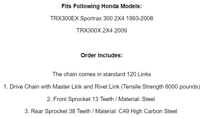 Drive Chain & Sprockets Kit for Honda TRX300EX TRX300X Sportrax 300 1993-2009