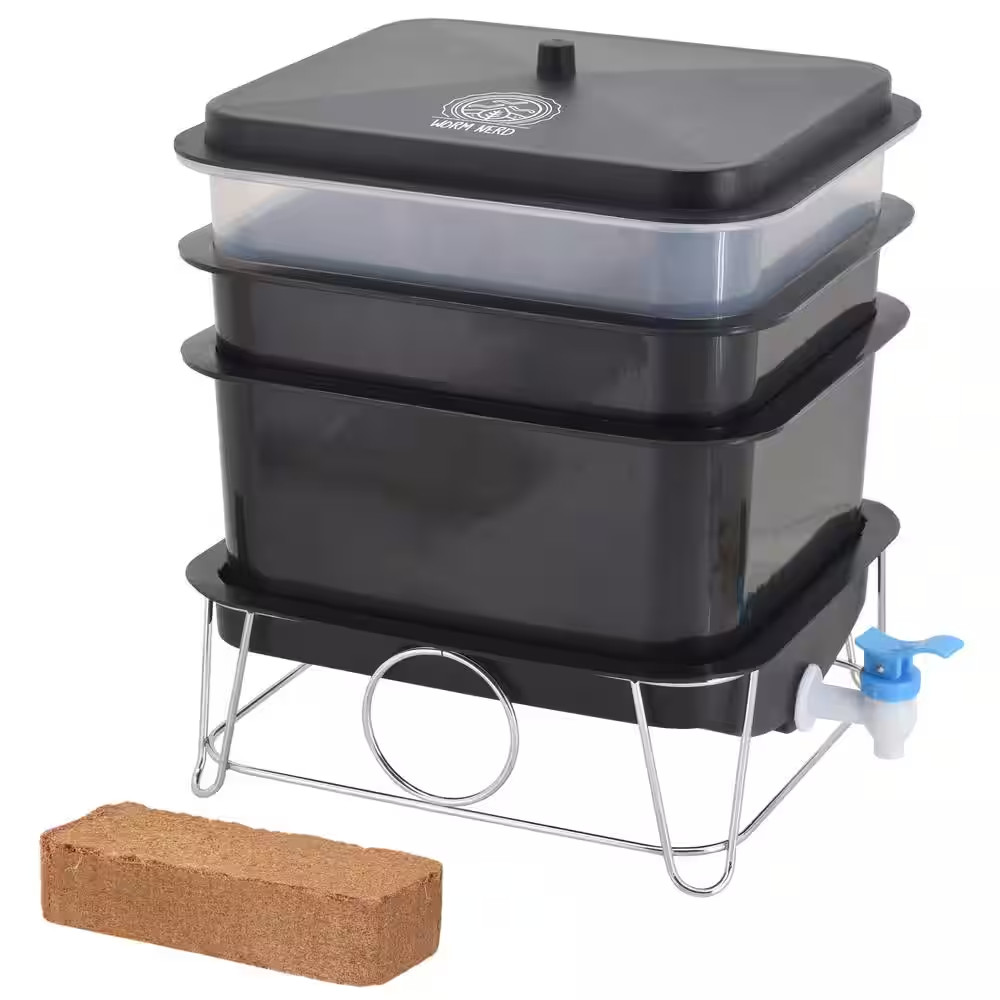 Mya Worm Nerd Small Black 4-Tray Worm Composting Bin Kit with Coco Coir Brick