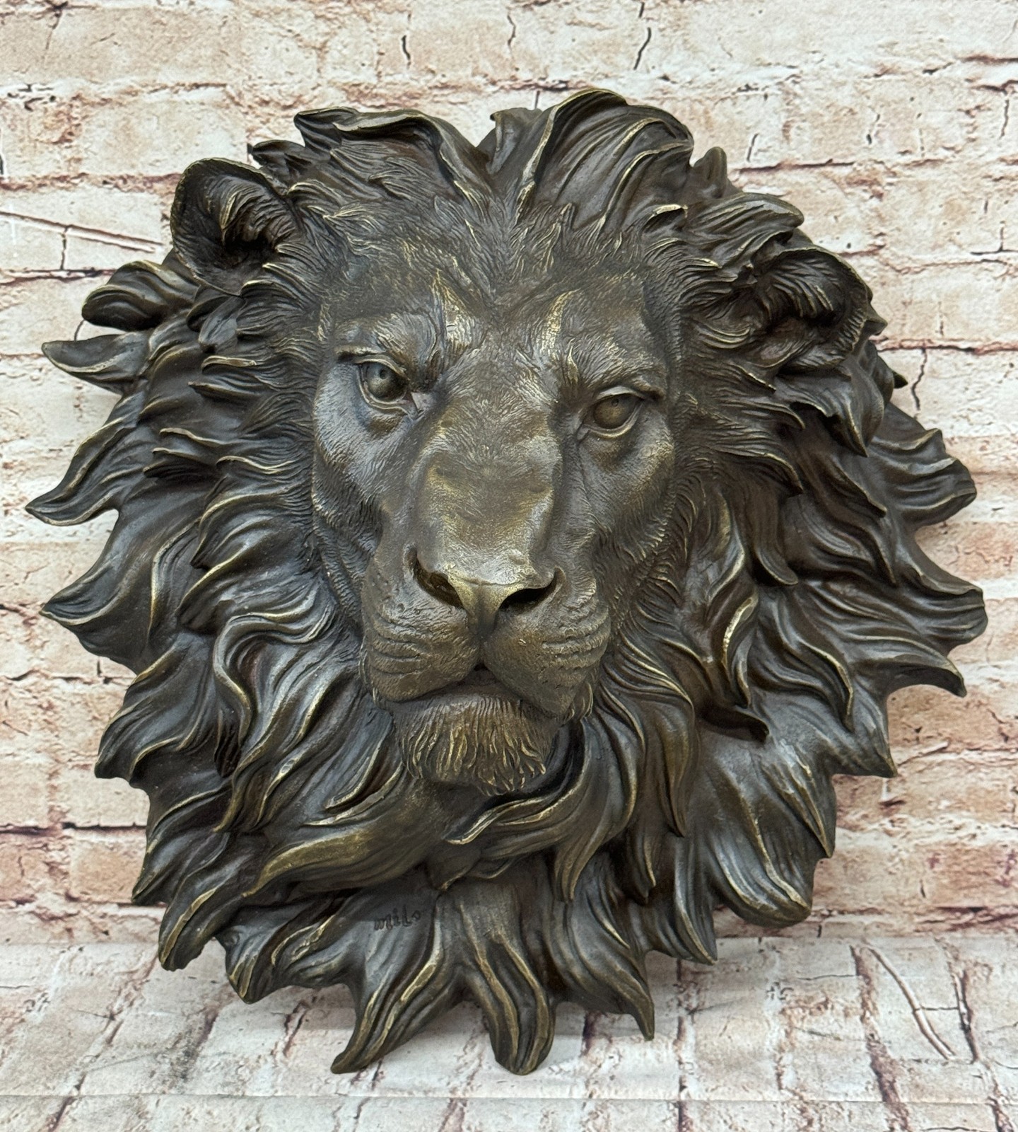 Wall Mounted Hanging Lion Head Bust Sculpture Decor Signed Original Milo 18"