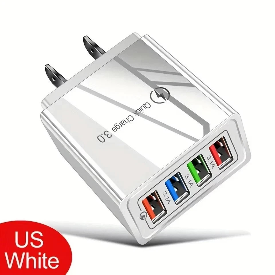 Hyper Charge Pro Charger – 4-Port Quick - For Android iPhone Fast Charging White