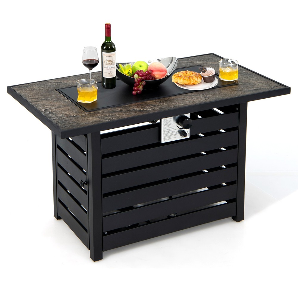 42" Rectangular Propane Fire Pit Table 50,000 BTU W/ Lava Rocks & PVC Cover
