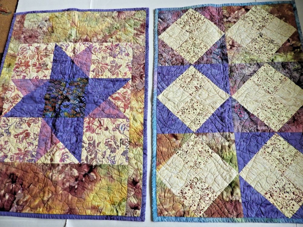2 Handmade Machine Quilted Rectangle Wall Hanging Table Top Geometric