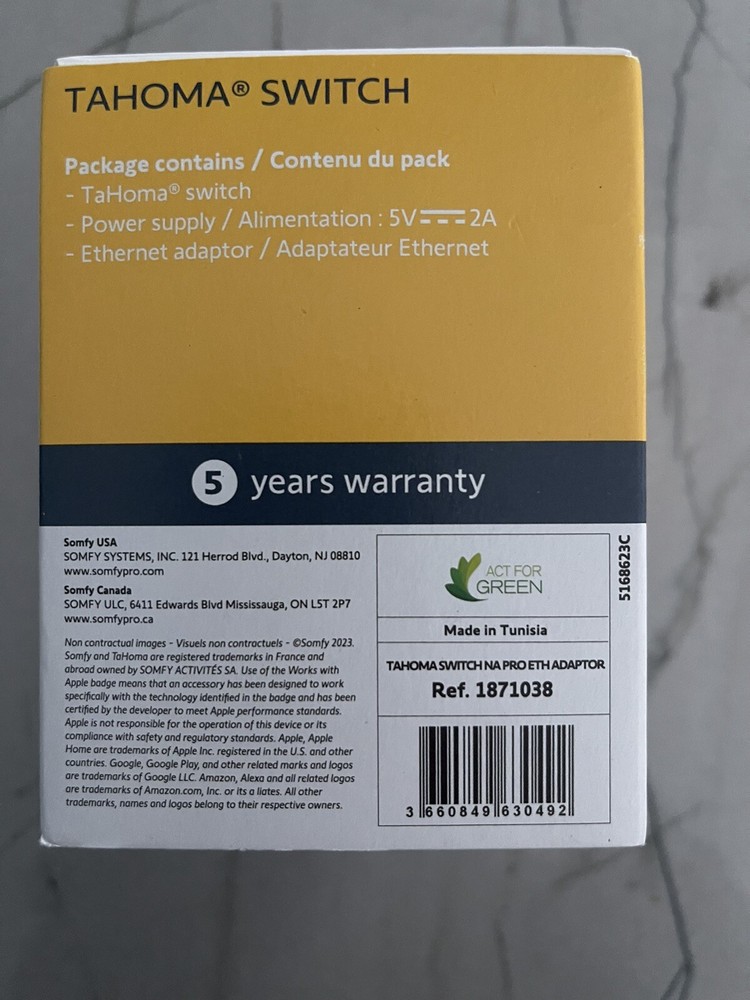 Somfy TaHoma Switch PRO RTS/ZIgbee Interface 1871038 with Ethernet Adapter