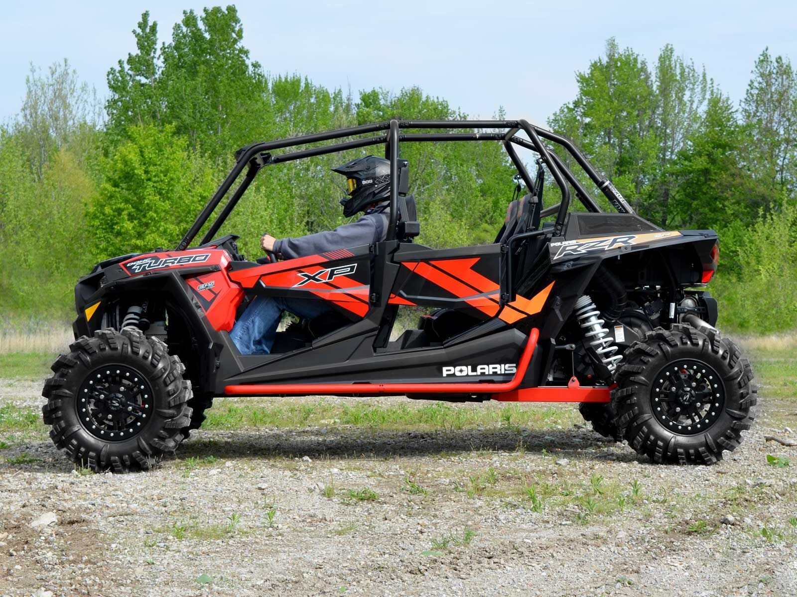 SuperATV Rock Sliding Nerf Bars for Polaris RZR XP 4 1000 (2014+) - Red