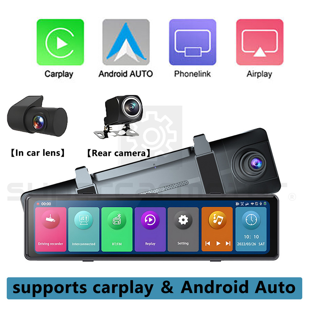 Full Touch 12" IPS 4G wifi Car DVR Camera Android Auto cam smart rearview mirror