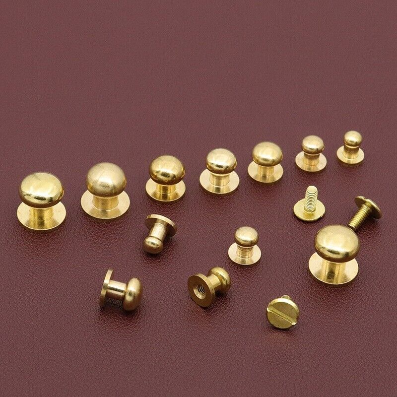 50pcs M3 Round Head Solid Brass Stud Screw Rivet Chicago Button Leather Craft