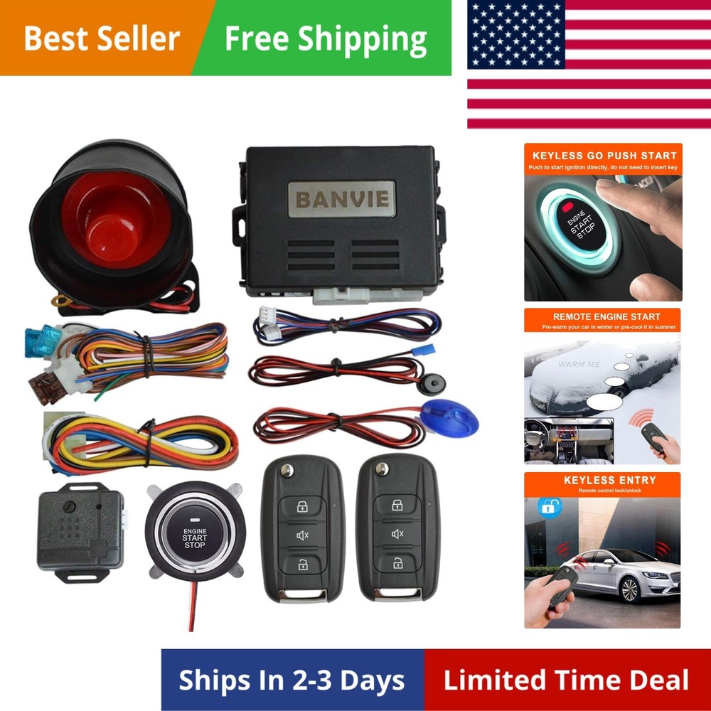 Car Alarm System with Remote Start kit & Push to Engine Start Stop Button