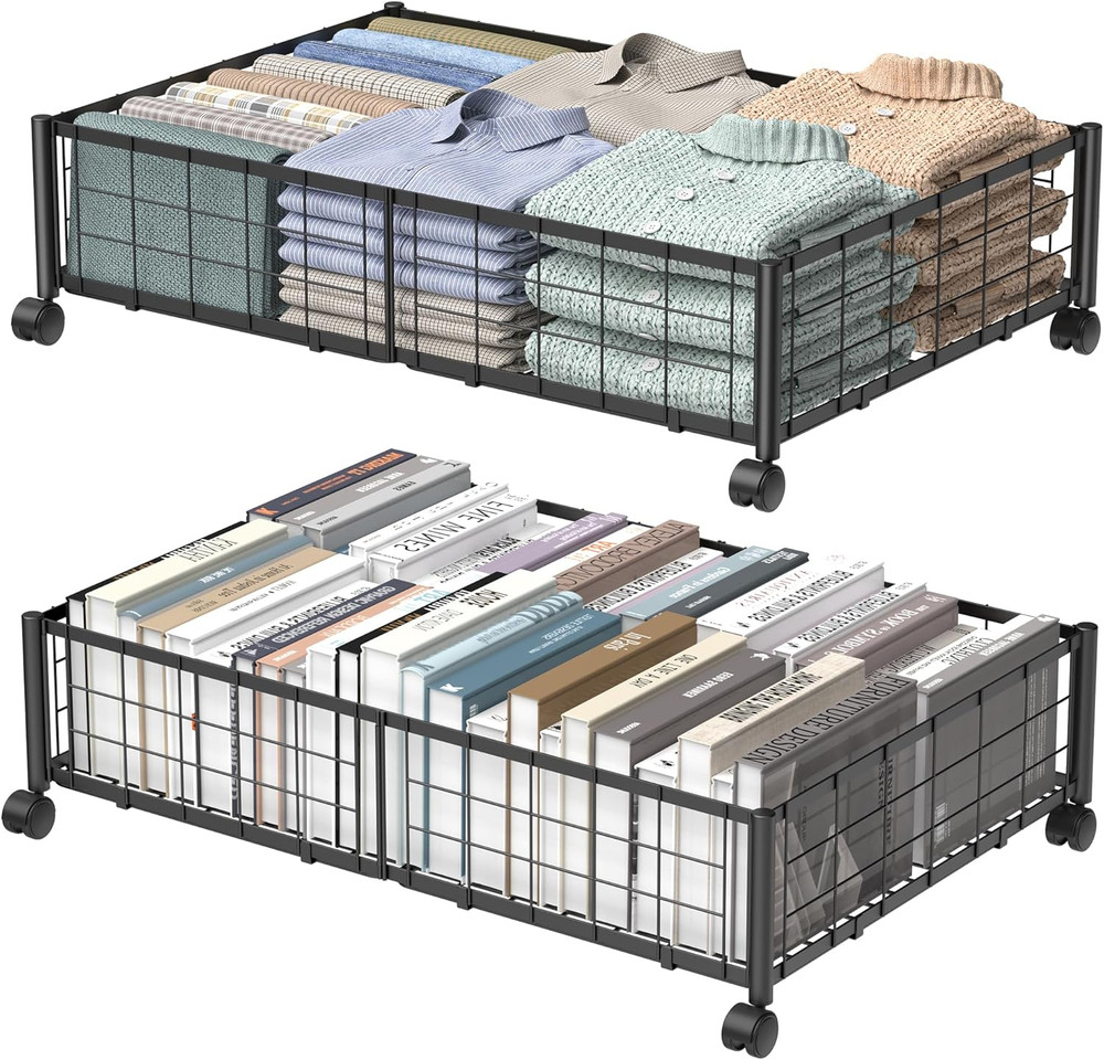Under Bed Storage with Wheels, 360° Rotating, No-Assembly Underbed Storage Conta