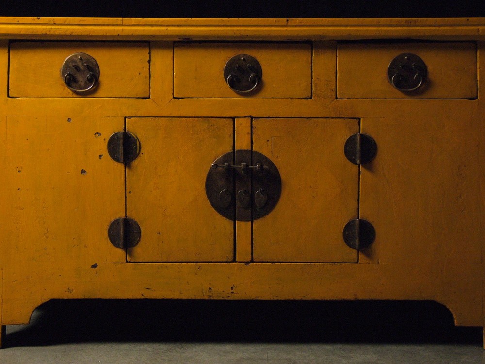 Antique Chinese Yellow Winged Sideboard Buffet Server
