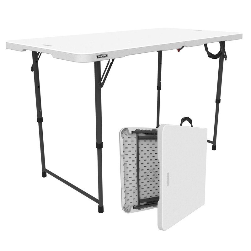 Foldable Adjustable Height Table Portable Indoor Outdoor Sturdy Frame 4ft Table