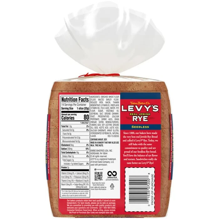 2 Loaves Levy's Seedless Rye Bread, 16 oz. each loaf