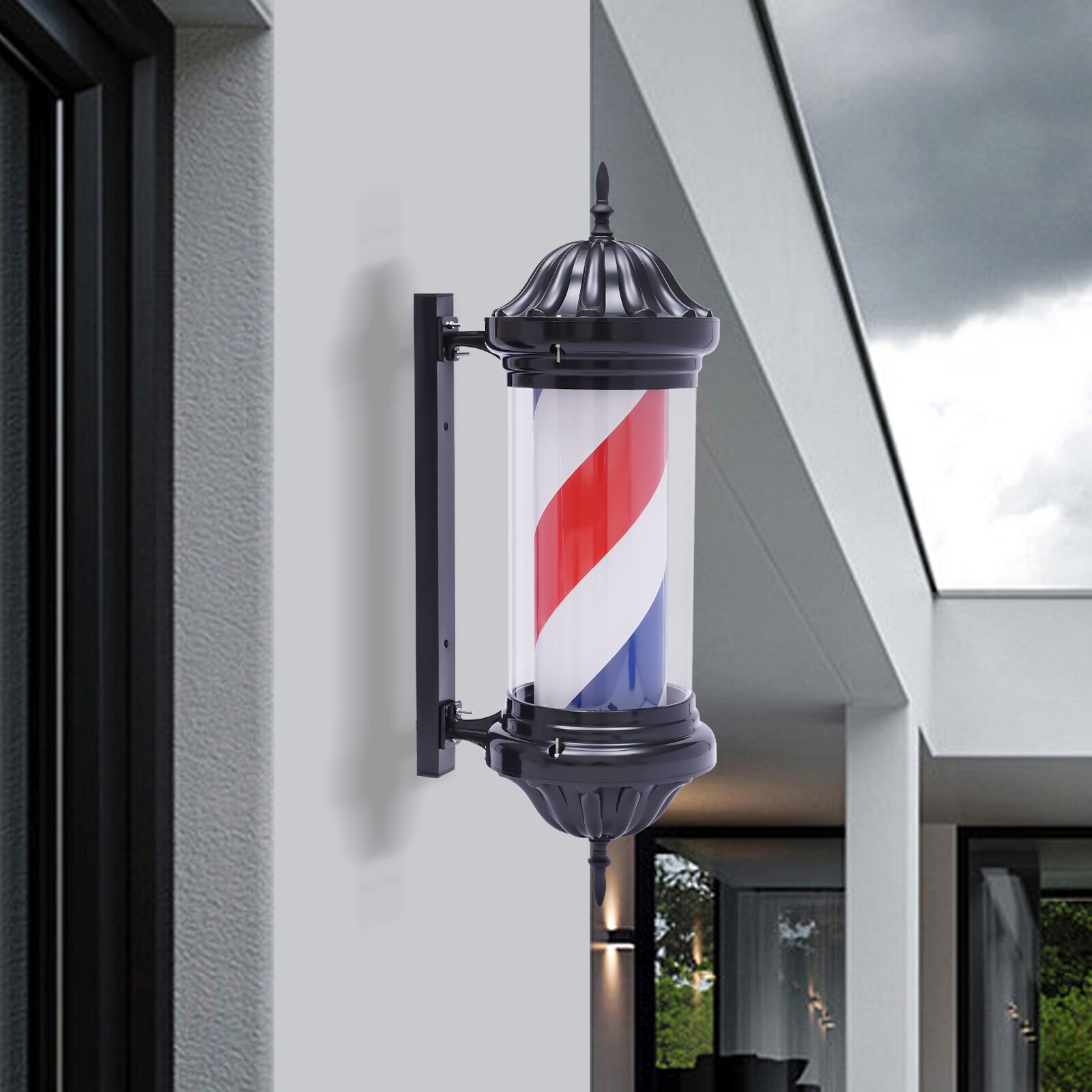 Barber Pole LED Light Red White Blue Rotating Stripes Metal Hair Salon Shop Sign