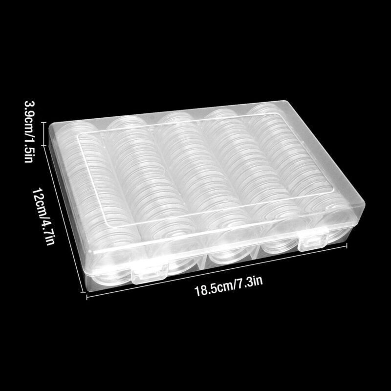 100 Pcs 30mm Clear Coin Capsule Round Plastic Holder Container Storage Box Case