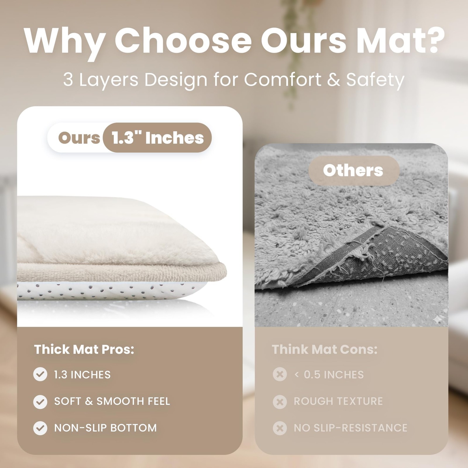 1.3" Thick Fluffy Baby Play Mat for Floor,Elasti Foam Padded Area Rug for Liv...