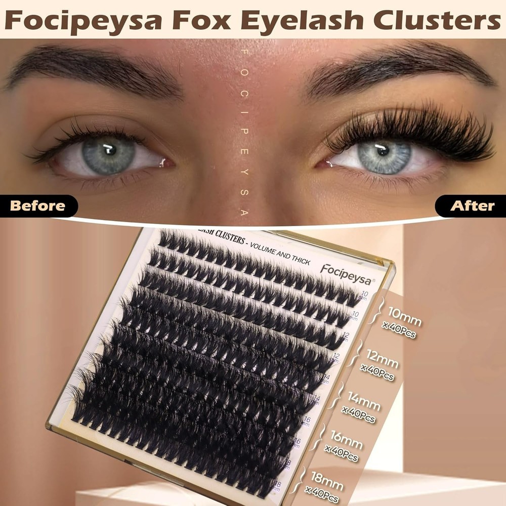Lash Extension Kit: 200 Fluffy Clusters & Essentials for Home Application