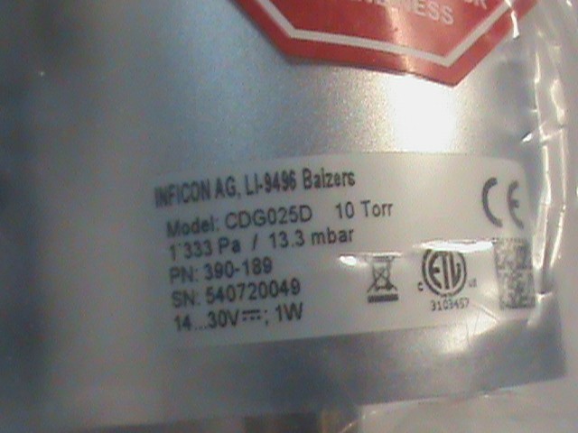 Inficon Sky Capacitance Manometer CDG025D - 10 Torr