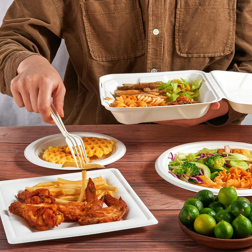 50 Pack Clamshell Take Out Food Containers 100% Compostable Disposable
