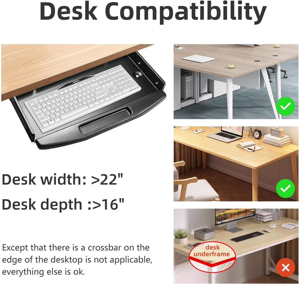 Solid Steel under Desk Keyboard Tray Slide Out with 360° Rotating Mouse Platform