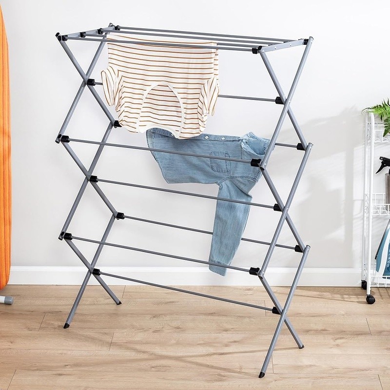 Portable Steel Laundry Drying Rack Space Saving Compact Line Drying Solution New