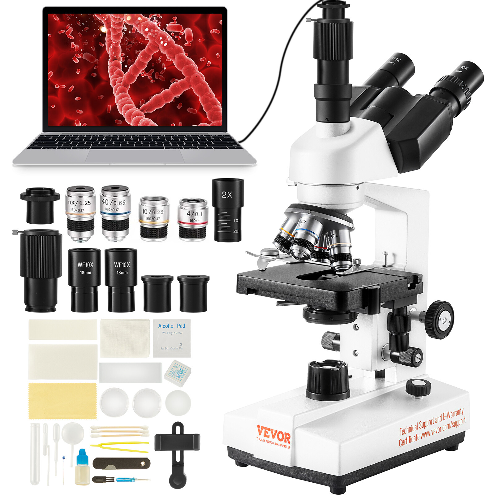 VEVOR Compound Trinocular Microscope 40X-5000X Two-Layer Mechanical Stage